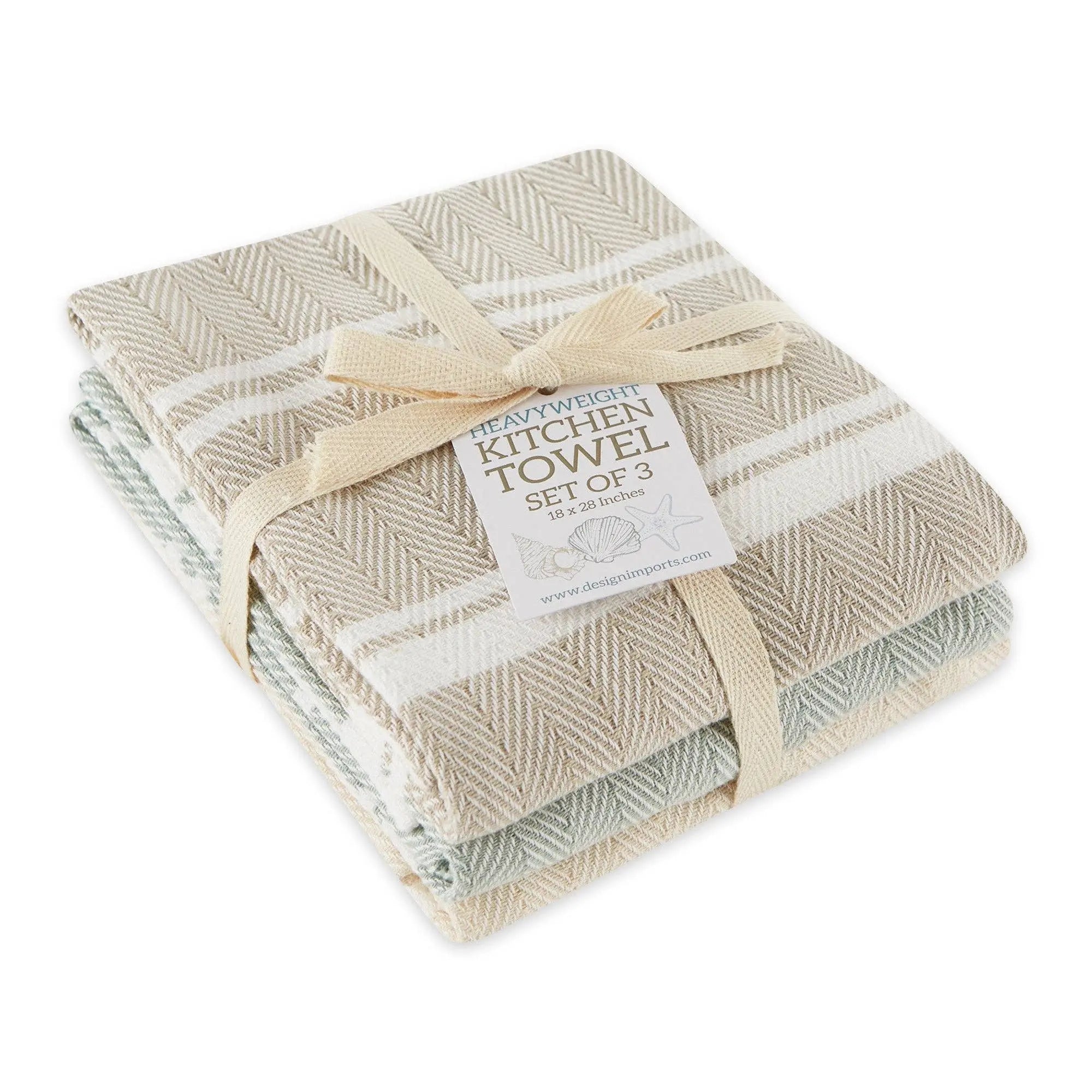 Boardwalk Herringbone Stripe Dishtowel Set of 3 Design Imports