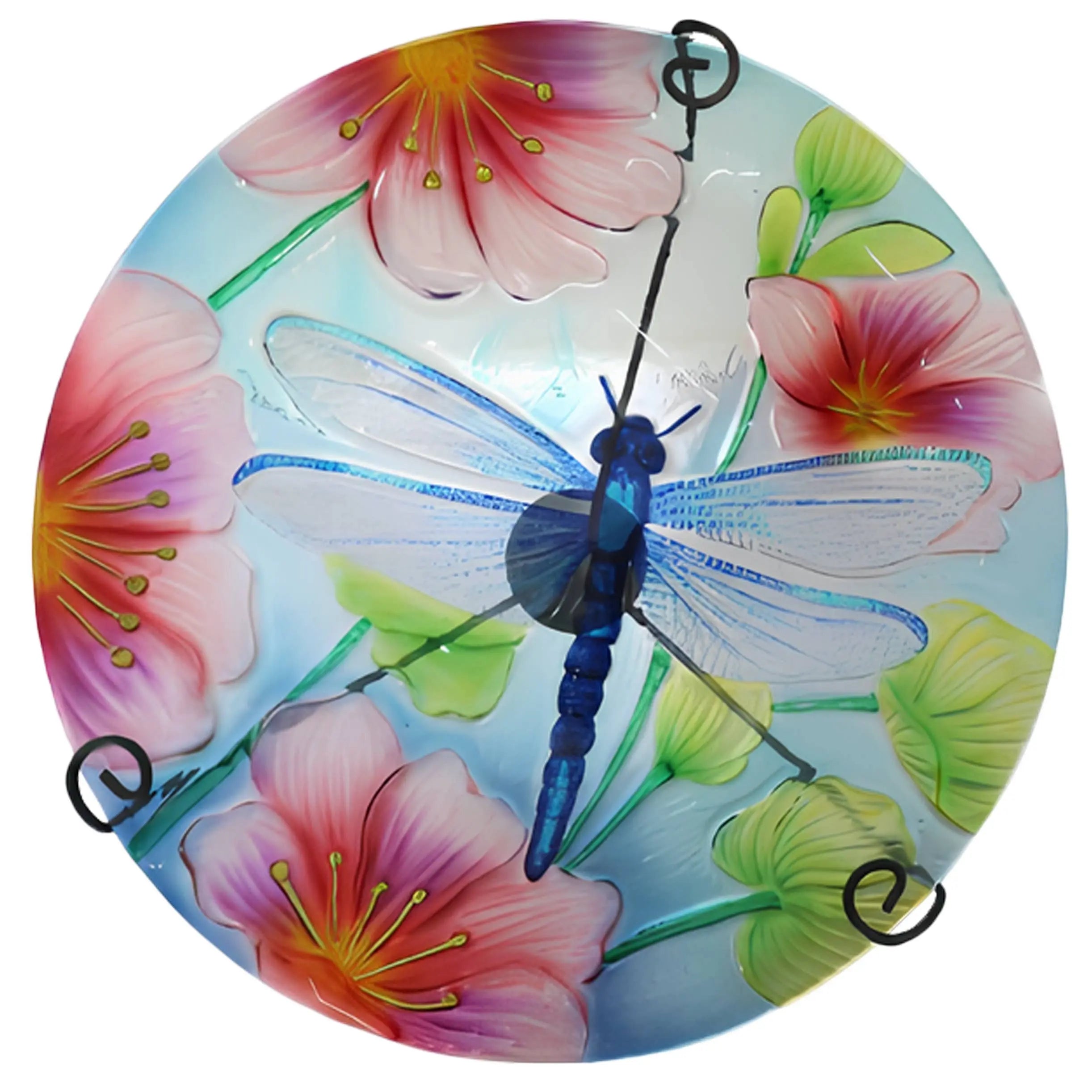 Dragonfly Pattern Glass Bird Bath Garden Stake Continental Art Center