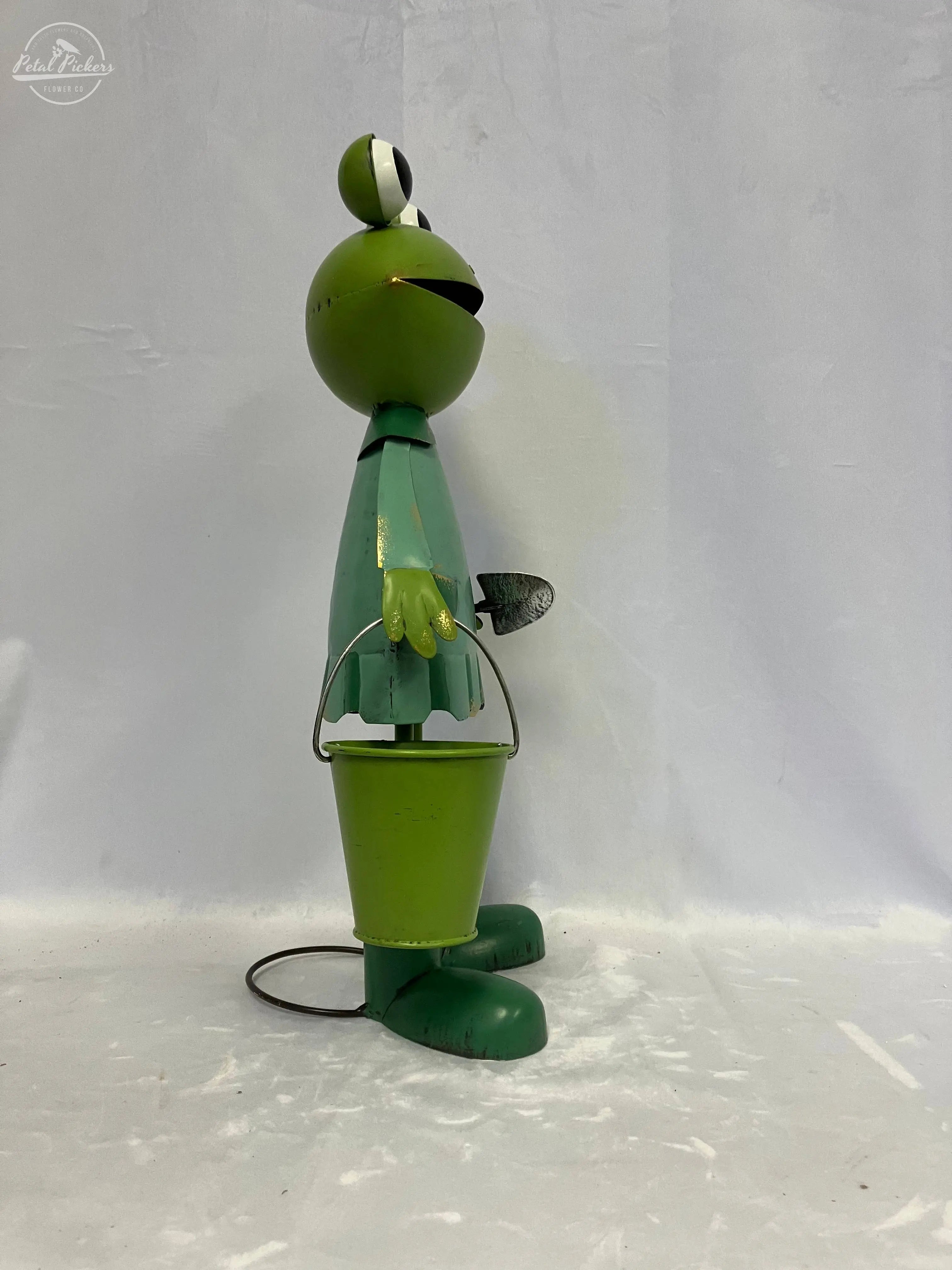 Green Metal Frog Statue Holding Bucket Continental Art Center