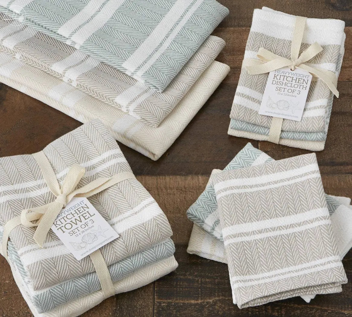 Boardwalk Herringbone Stripe Dishtowel Set of 3 Design Imports