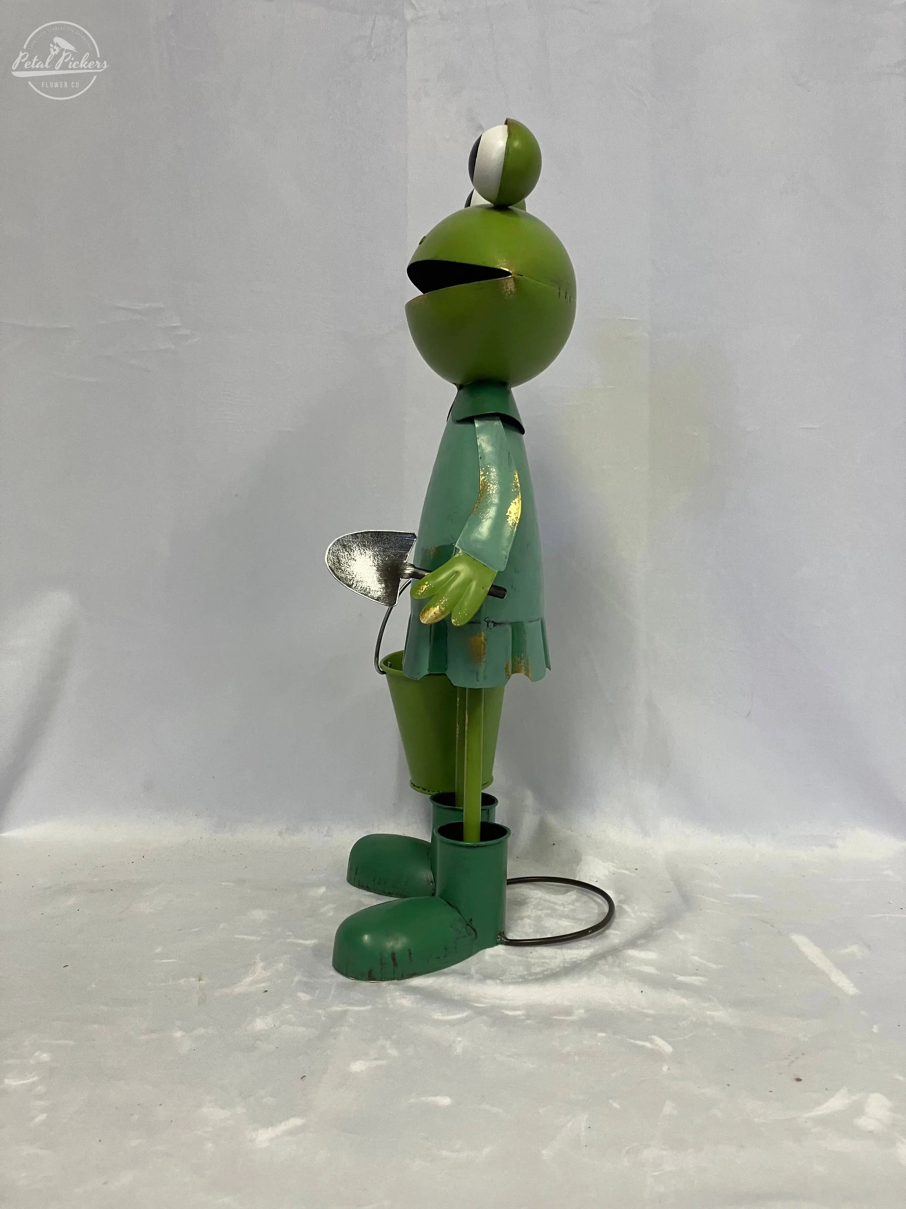 Green Metal Frog Statue Holding Bucket Continental Art Center