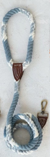 6' Braided Cotton Rope & Leather Tie Dye Leash, 4 Color Options