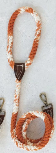 6' Braided Cotton Rope & Leather Tie Dye Leash, 4 Color Options