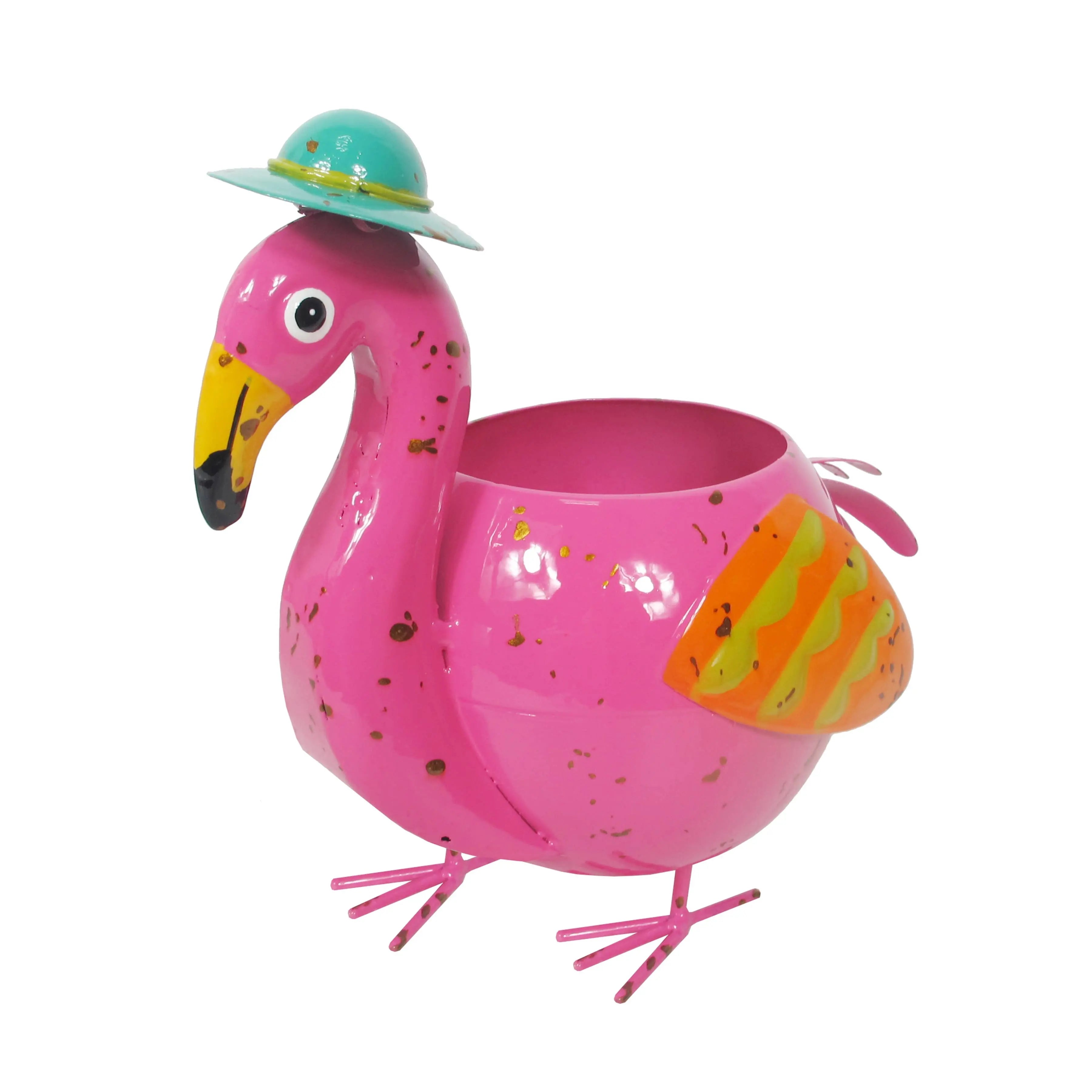 Painted and Enameled Mini Flamingo Planter Continental Art Center