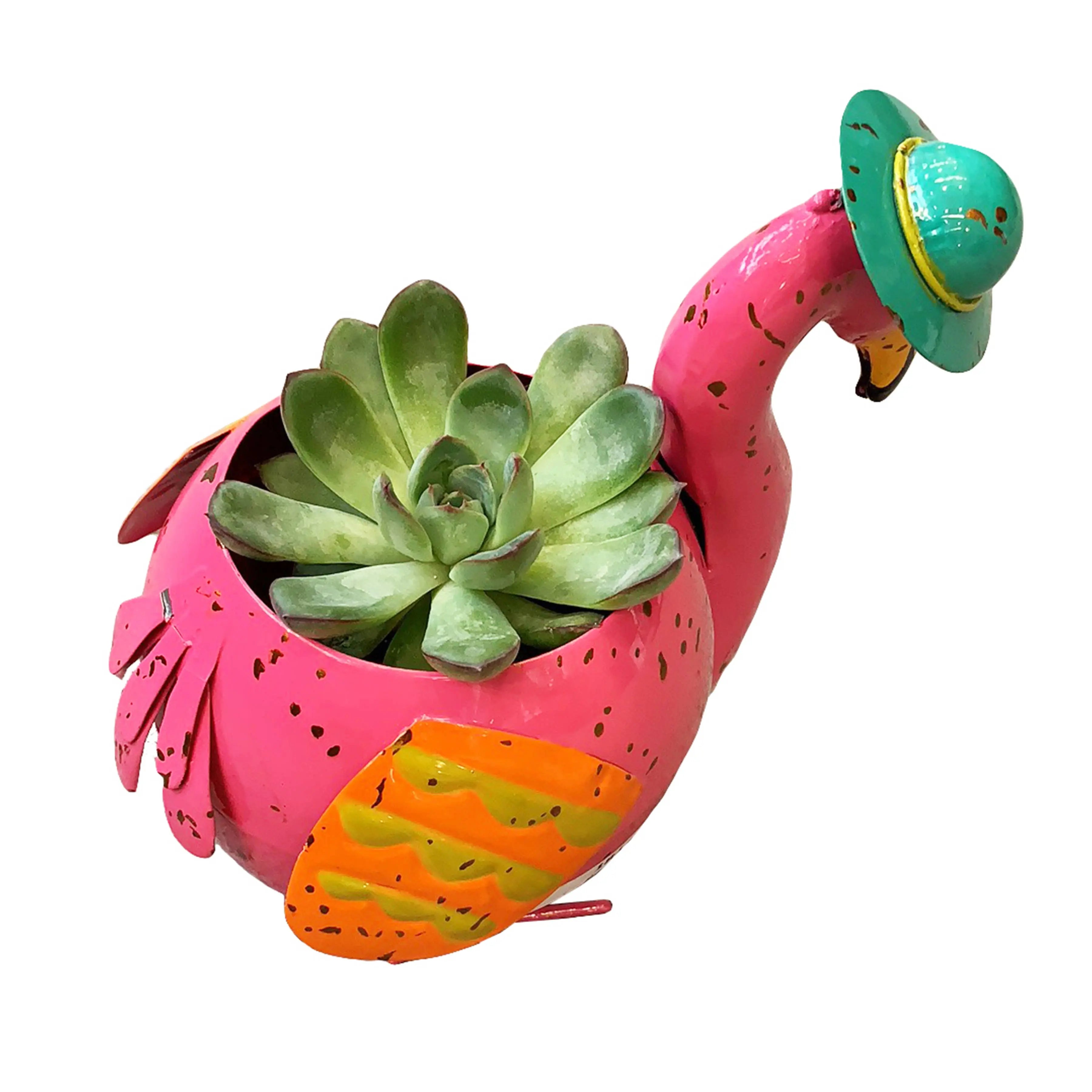 Painted and Enameled Mini Flamingo Planter Continental Art Center