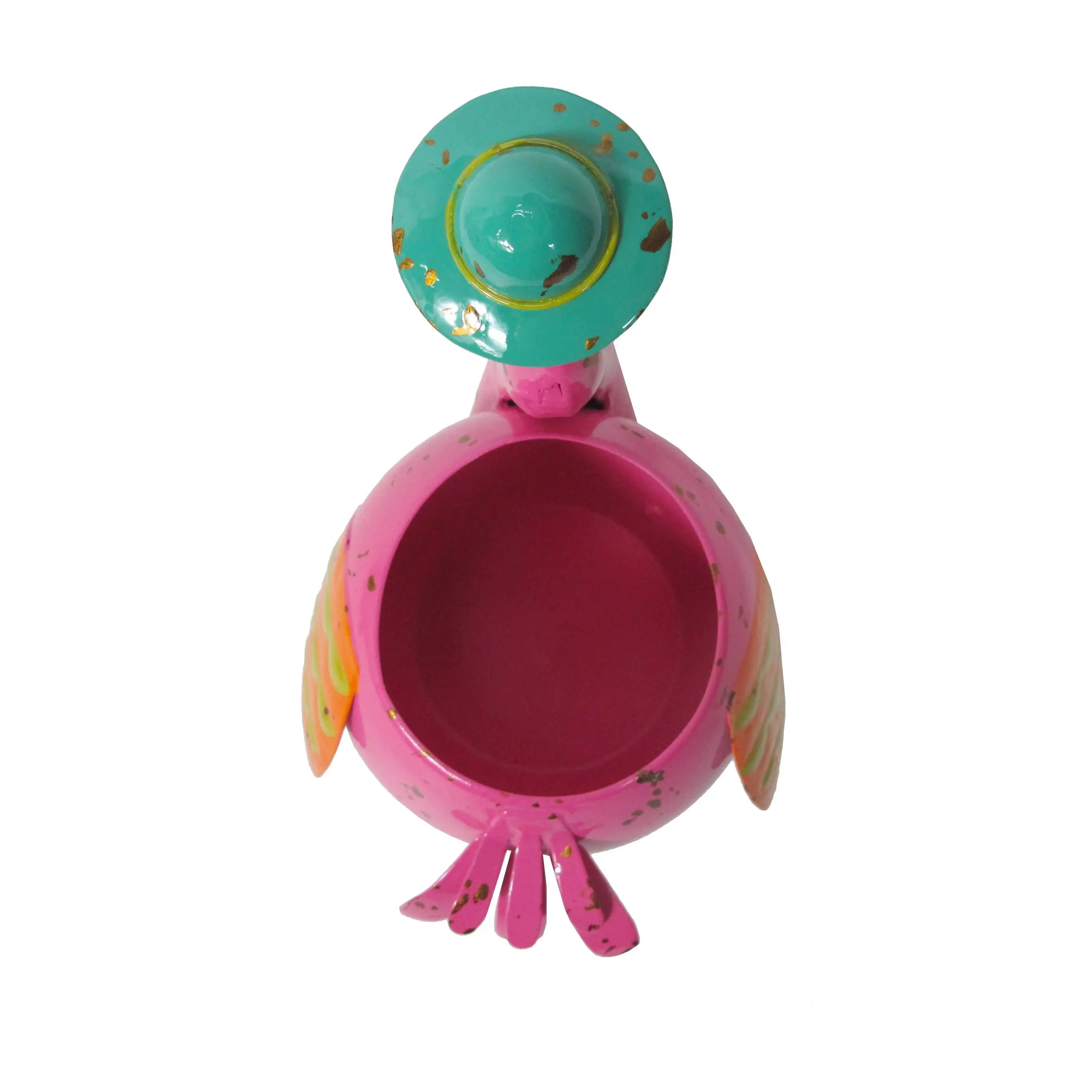Painted and Enameled Mini Flamingo Planter Continental Art Center