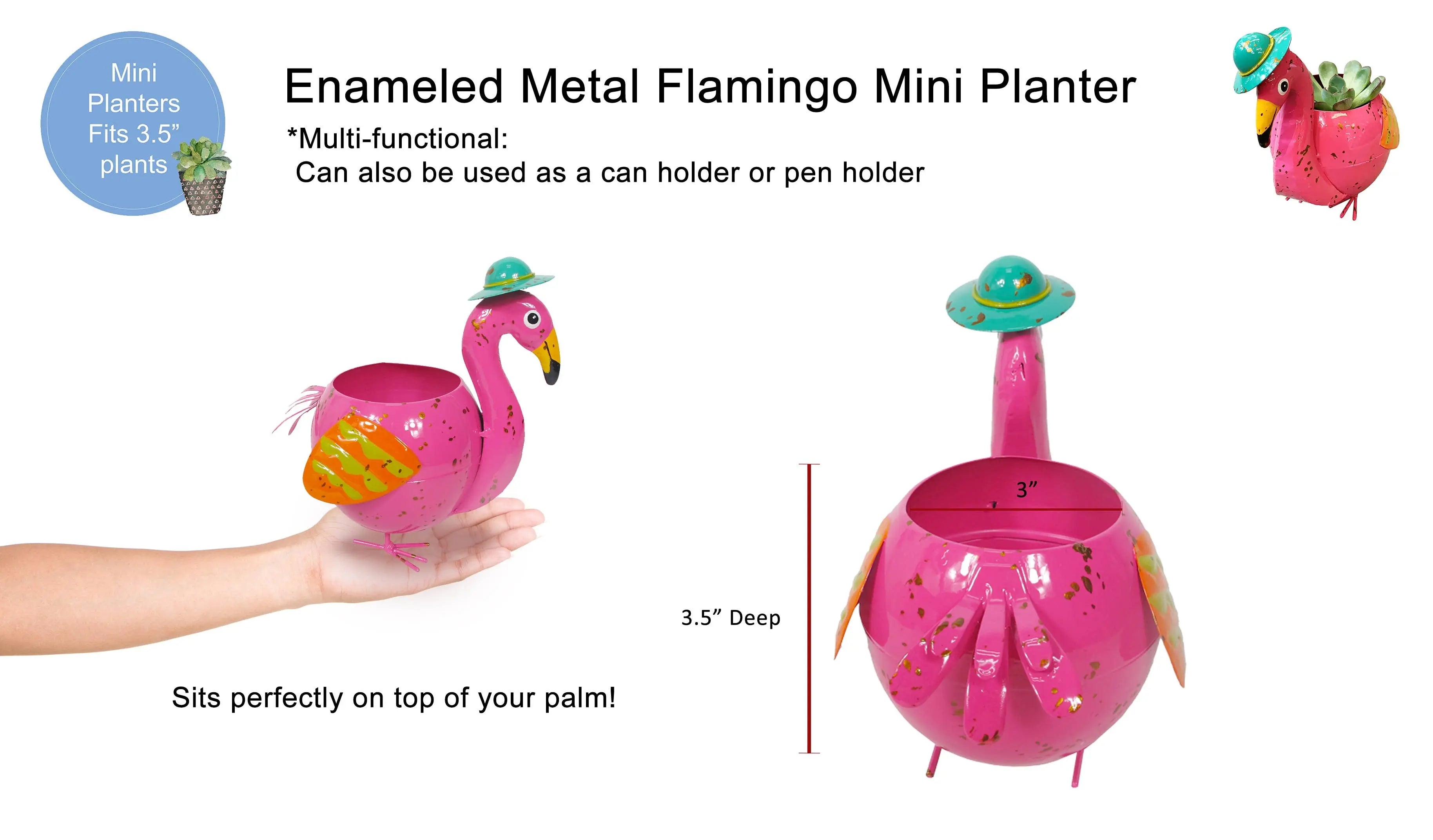 Painted and Enameled Mini Flamingo Planter Continental Art Center