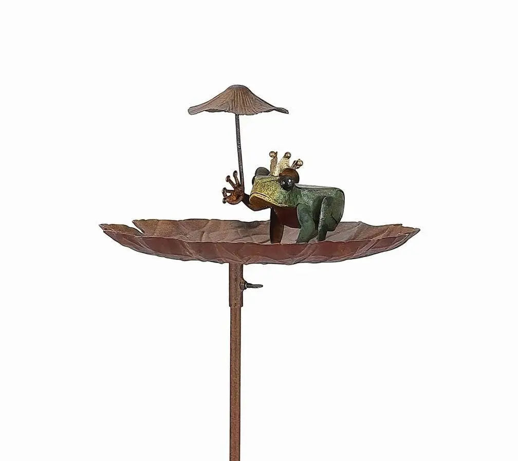 Rustic Metal Frog Bird Feeder Garden Stake Continental Art Center