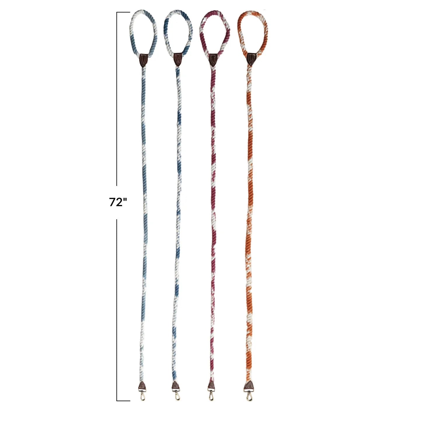 6' Braided Cotton Rope & Leather Tie Dye Leash, 4 Color Options